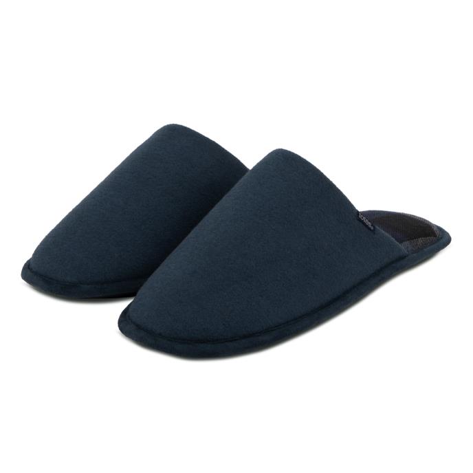 totes Mens Jersey Mule Slippers With Check Lining Navy Extra Image 2